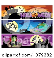 Poster, Art Print Of Halloween Haunted House Witch And Vampire Website Banners
