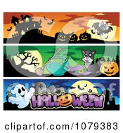 Poster, Art Print Of Haunted House Witch Cat And Ghost Halloween Website Banners