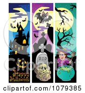 Poster, Art Print Of Haunted House Graveyard And Witch Vertical Halloween Website Banners