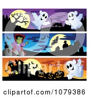 Poster, Art Print Of Ghost Vampire And Haunted House Halloween Website Banners