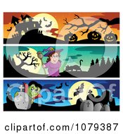 Poster, Art Print Of Haunted House Witch And Vampire Halloween Website Banners