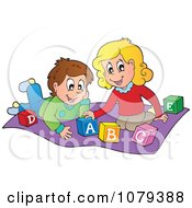 Poster, Art Print Of Boy And Girl Playing With Alphabet Blocks