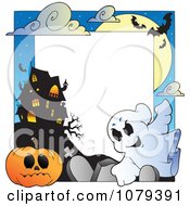 Poster, Art Print Of Ghost Cemetery Jackolantern And Haunted House Halloween Border
