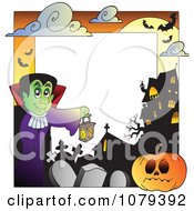 Clipart Vampire Cemetery Jackolantern And Haunted House Halloween Border Royalty Free Vector Illustration