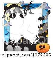 Poster, Art Print Of Vampire Bats Cemetery Jackolantern And Haunted House Halloween Border