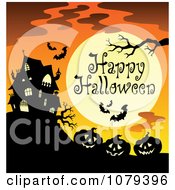 Poster, Art Print Of Haunted House And Jackolantern Happy Halloween Greeting