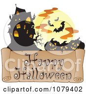 Poster, Art Print Of Jackolantern Bat And Haunted House Happy Halloween Greeting