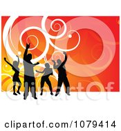 Poster, Art Print Of Silhouetted Dancers Over Orange With White Swirls