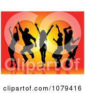 Poster, Art Print Of Silhouetted Dancers Over An Orange Burst