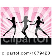 Poster, Art Print Of Silhouetted Female Dancers Over Pink Rays