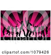 Clipart Silhouetted Dancers Over Pink Rays Royalty Free Vector Illustration