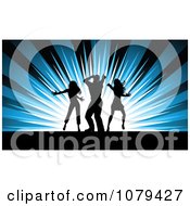 Clipart Silhouetted Dancers Over Blue Rays Royalty Free Vector Illustration