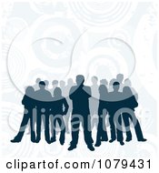 Poster, Art Print Of Silhouetted Group Of People On A Blue Grungy Circle Background
