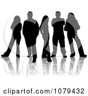 Clipart Black Silhouetted Group Of People With Reflections 2 Royalty Free Vector Illustration