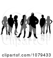 Clipart Black Silhouetted Group Of People With Reflections 3 Royalty Free Vector Illustration