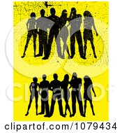 Poster, Art Print Of Silhouetted Group Of People On Yellow With Scratches And Without