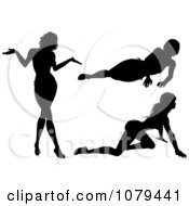 Poster, Art Print Of Silhouetted Sexy Women Crawling Resting And Shrugging