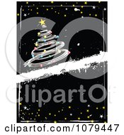 Poster, Art Print Of Grungy Vertical Black Christmas Background With A Silver Tree And Stars