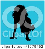 Poster, Art Print Of Sexy Crawling Silhouetted Woman On Blue