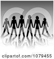 Clipart Group Of Silhouetted United Paper People Over Gray Royalty Free Vector Illustration