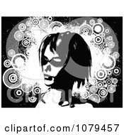 Clipart Black And White Woman Wearing Sunglasses Over Grungy Circles Royalty Free Vector Illustration