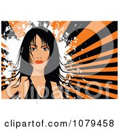 Clipart Black Haired Woman Over Orange And Black Grungy Rays Royalty Free Vector Illustration by KJ Pargeter