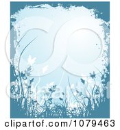 Poster, Art Print Of Blue Floral Grunge Background With Tall Plants And Copyspace