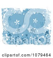 Poster, Art Print Of Blue Floral Grunge Background With Tall Flowers And White Edges