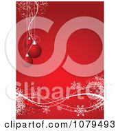 Poster, Art Print Of Red Christmas Bauble Background With A Wave Of Snowflakes