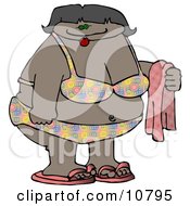 Overweight Woman In A Bikini And Sandals Holding A Towel On A Beach Clipart Illustration by djart