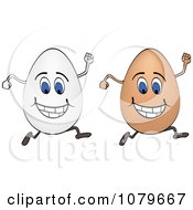 Clipart White And Brown Running Eggs Royalty Free Vector Illustration