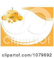 Poster, Art Print Of Halloween Background With Jackolanterns And Orange Waves With White Copyspace