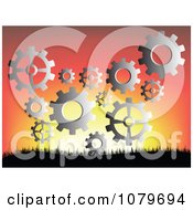 Poster, Art Print Of Silver Gear Cogs Against A Sunset