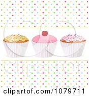 Poster, Art Print Of 3d Cupcakes With Sprinkles And A Cherry Over Colorful Polka Dots