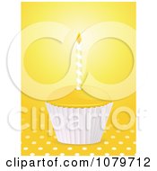 3d Yellow Birthday Cupcake Over Polka Dots