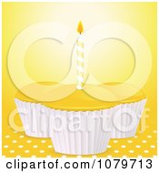 Poster, Art Print Of 3d Yellow Birthday Cupcakes Over Polka Dots