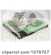 Poster, Art Print Of 3d Yellow House With A Picket White Fenced Yard