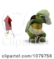 Poster, Art Print Of 3d Tortoise Turning Away After Lighting A Rocket Firework