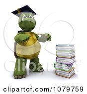 Poster, Art Print Of 3d Tortoise Professor With A Stack Of School Books