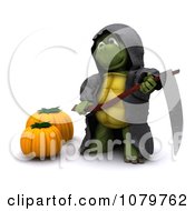 Poster, Art Print Of 3d Halloween Tortoise Grim Reaper With A Scythe And Pumpkins