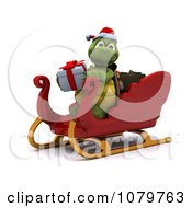 Poster, Art Print Of 3d Christmas Tortoise With A Gift And Sleigh