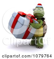 Poster, Art Print Of 3d Christmas Tortoise Carrying A Gift Box