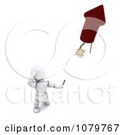 Poster, Art Print Of 3d White Character Watching A Rocket Firework Take Off