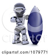Poster, Art Print Of 3d Robot With A Blue Surfboard