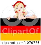 Clipart Oktoberfest Woman Looking Over German Stripes Royalty Free Vector Illustration