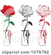 Set Of Red And Black Single Roses In Vases