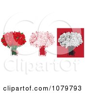 Poster, Art Print Of Sets Of Two Dozen Red And Black Floral Arrangements Of Roses In Vases