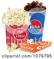 Poster, Art Print Of 3d Fountain Soda Box Of Candy And Movie Popcorn