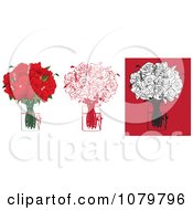 Poster, Art Print Of Sets Of A Dozen Red And Black Floral Arrangements Of Roses In Vases