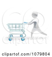 Poster, Art Print Of 3d Silver Person Pushing A Shopping Cart